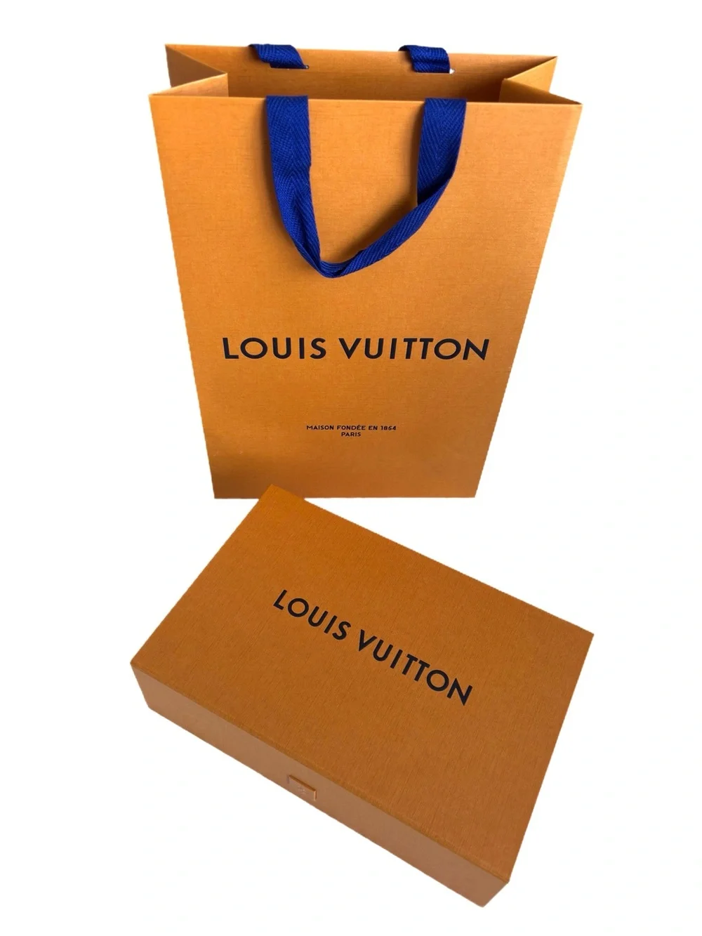 Louis Vuitton LV Orange Magnetic Gift Box and Shopping Bag w/Blue Ribbon Handles
